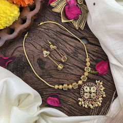 Red Green Addigai Gold Pendant Short Neckpiece-Gold bead -G10642