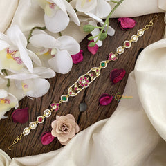 Vriksham Floral Kundan Jadau Sheeshphool-Red Green & White-J2817