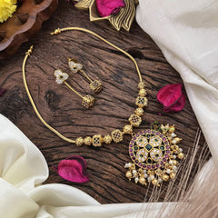 Red Green Addigai Gold Pendant Short Neckpiece-Gold bead -G10642