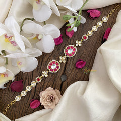 Vriksham Floral Kundan Jadau Sheeshphool-Red & White-J2797