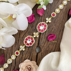 Vriksham Floral Kundan Jadau Sheeshphool-Red & White-J2797