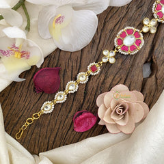 Vriksham Floral Kundan Jadau Sheeshphool-Red & White-J2797