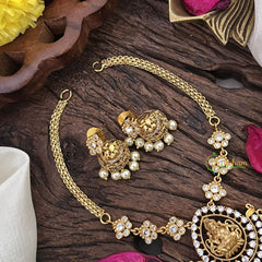 Vriksham AD Stone Lakshmi Pendant Short Neckpiece-Pearl-G15951