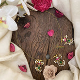 Vriksham Exclusive 3 Pendants Jadau Invisible Chain-Red & Green-Guttapusalu-G16118