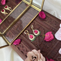 Vriksham AD Stone Tilak Shape Ring Type Earring-Red Green-G18314