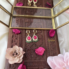 Vriksham AD Stone Tilak Shape Ring Type Earring-Red Green-G18314