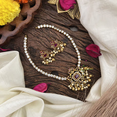 AD Stone Designer Addigai Short Neckpiece-Red-G7735