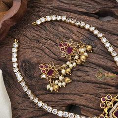 AD Stone Designer Addigai Short Neckpiece-Red-G7735