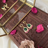 Vriksham AD Stone Tilak Shape Ring Type Earring-Green Red-G18315