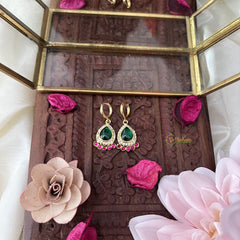 Vriksham AD Stone Tilak Shape Ring Type Earring-Green Red-G18315