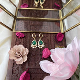 Vriksham AD Stone Tilak Shape Ring Type Earring-Green White-G18316