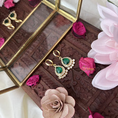 Vriksham AD Stone Tilak Shape Ring Type Earring-Green White-G18316