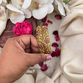 Vriksham Classic Red Floral Golden Design Style Bangles-Red-G21617