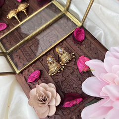 Vriksham Gold Look Alike Half Jhumka-White-Gold Bead-G18300