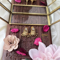 Vriksham Gold Look Alike Half Jhumka-White-Gold Bead-G18300