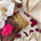 Vriksham Antique Lakshmi & Peacock Style Festive Gold-Toned Crystal Bangles-Red Green & White-G21616