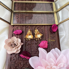 Vriksham Gold Look Alike Half Jhumka-White-Gold Bead-G18300