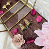 Vriksham Gold Look Alike Half Jhumka-White-Pastel Green Bead-G18301