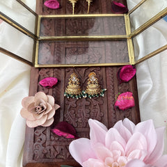 Vriksham Gold Look Alike Half Jhumka-White-Pastel Green Bead-G18301