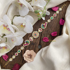 Vriksham Dual Peacock Kundan Jadau Sheeshphool-Red Green & Blue-J2796