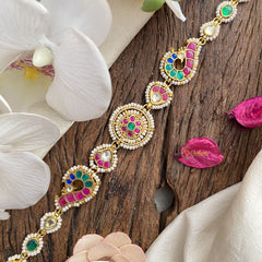 Vriksham Dual Peacock Kundan Jadau Sheeshphool-Red Green & Blue-J2796