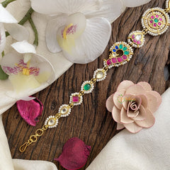 Vriksham Dual Peacock Kundan Jadau Sheeshphool-Red Green & Blue-J2796