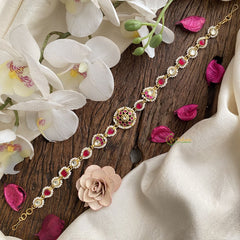 Vriksham Antique Floral Kundan Jadau Sheeshphool-Red White-J2818