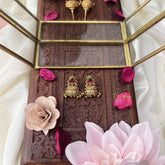 Vriksham Gold Look Alike Half Jhumka-Red Green-Gold Bead-G18299