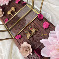 Vriksham Gold Look Alike Half Jhumka-Red Green-Gold Bead-G18299