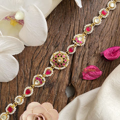 Vriksham Antique Floral Kundan Jadau Sheeshphool-Red White-J2818