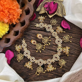 Vriksham Exquisite AD Stone Lakshmi Short Neckpiece-Red-Gold Bead-G16324