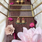 Vriksham Gold Look Alike Half Jhumka-Red-Pastel Green Bead-G18297