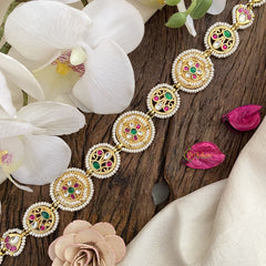 Vriksham Exquisite Coin Style Kundan Jadau Sheeshphool-Red Green & White-J2793