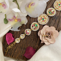 Vriksham Exquisite Coin Style Kundan Jadau Sheeshphool-Red Green & White-J2793