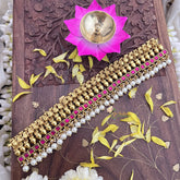 Vriksham Kundan Jadau Gold Look Alike High Neck Choker-Red-White Bead-J3687