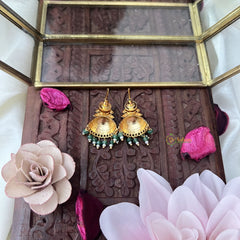 Vriksham Gold Look Alike Half Jhumka-Red-Pastel Green Bead-G18297