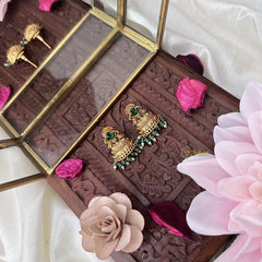 Vriksham Gold Look Alike Half Jhumka-Green-Pastel Green Bead-G18294