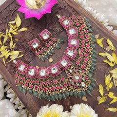 Vriksham Kundan Jadau High Neck Choker-Pastel Green Bead-J3691