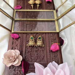 Vriksham Gold Look Alike Half Jhumka-Green-Gold Bead-G18295