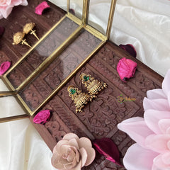 Vriksham Gold Look Alike Half Jhumka-Green-Gold Bead-G18295