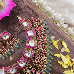 Vriksham Kundan Jadau High Neck Choker-Pastel Green Bead-J3691