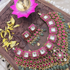 Vriksham Kundan Jadau High Neck Choker-Pastel Green Bead-J3691