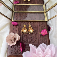 Vriksham Gold Look Alike Half Jhumka-Green-Gold Bead-G18295