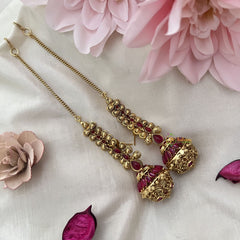 Vriksham Designer Round Jhumka With Maatil-Red-G18307