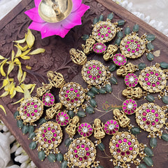 Vriksham Kundan Jadau Lakshmi With Coin Style High Neck Choker-Pastel Green Bead-J3693