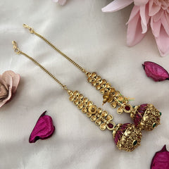 Vriksham Designer Round Jhumka With Maatil-Red Green-G18308