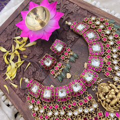 Vriksham Kundan Jadau Lakshmi Pendant High Neck Choker-Pastel Green Bead-J3692