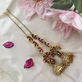 Vriksham Premium Gold Alike Mayil Jhumkas-Red Green-Gold Bead-Maatil-G18219