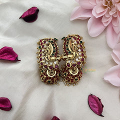 Vriksham Unique Designer Red Green Kemp Style Stone Jhumka-Pearl-G18207