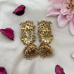 Vriksham Unique Designer Red Green Kemp Style Stone Jhumka-Pearl-G18207